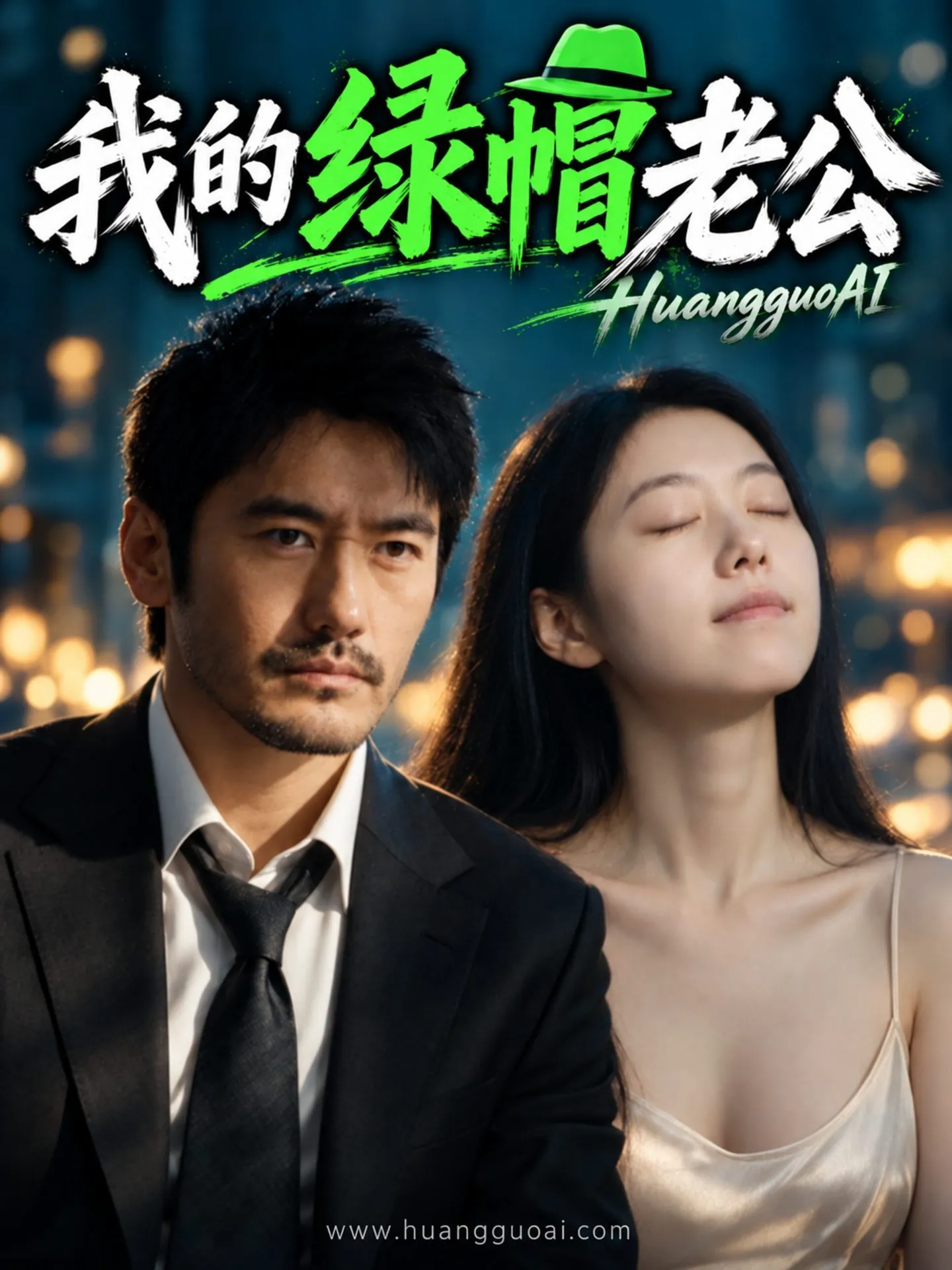 都市情感短剧封面，夜色客厅里的两人